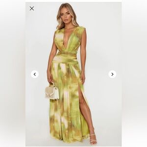 Fashion Nova Lime Tie-Dye Maxi Dress